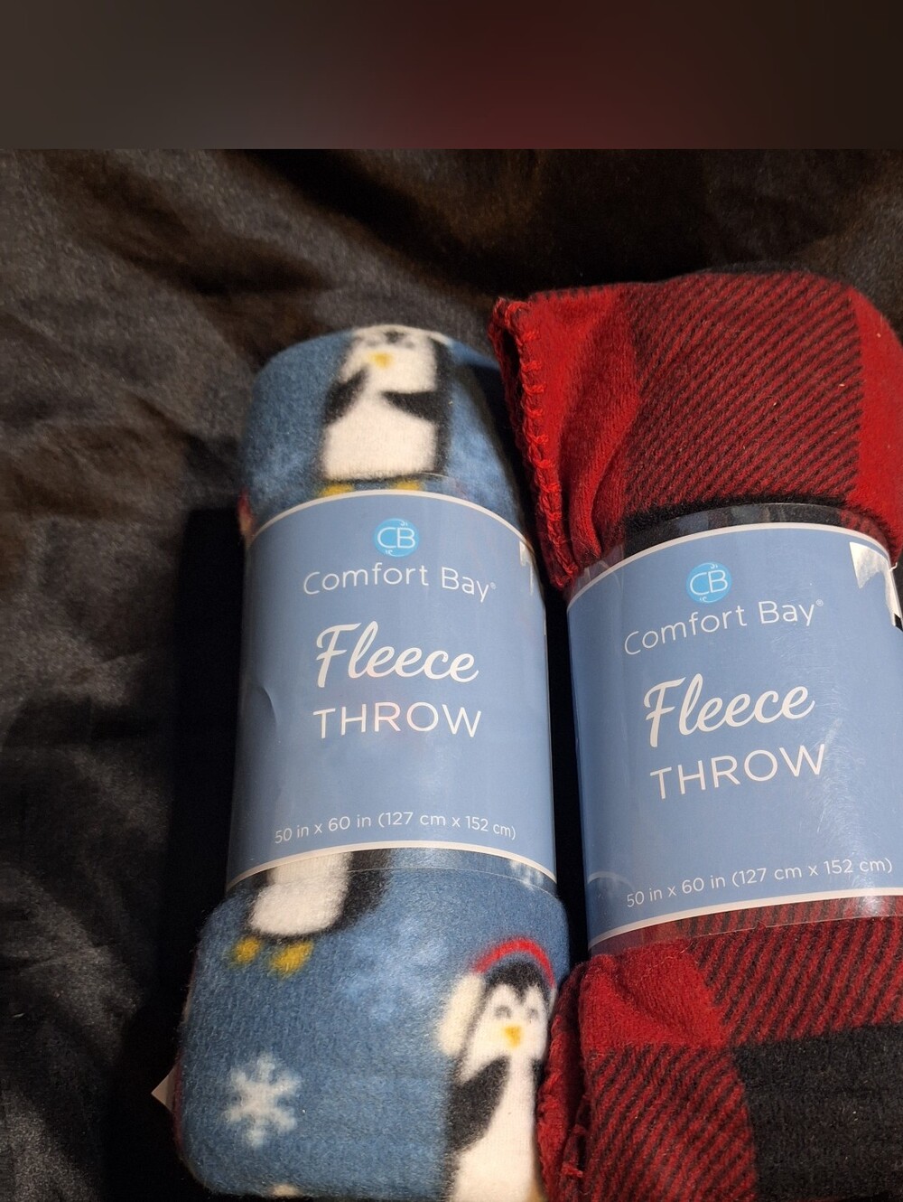 Comfort Bay Fleece Throw - Blue Penguin & Red Plaid
